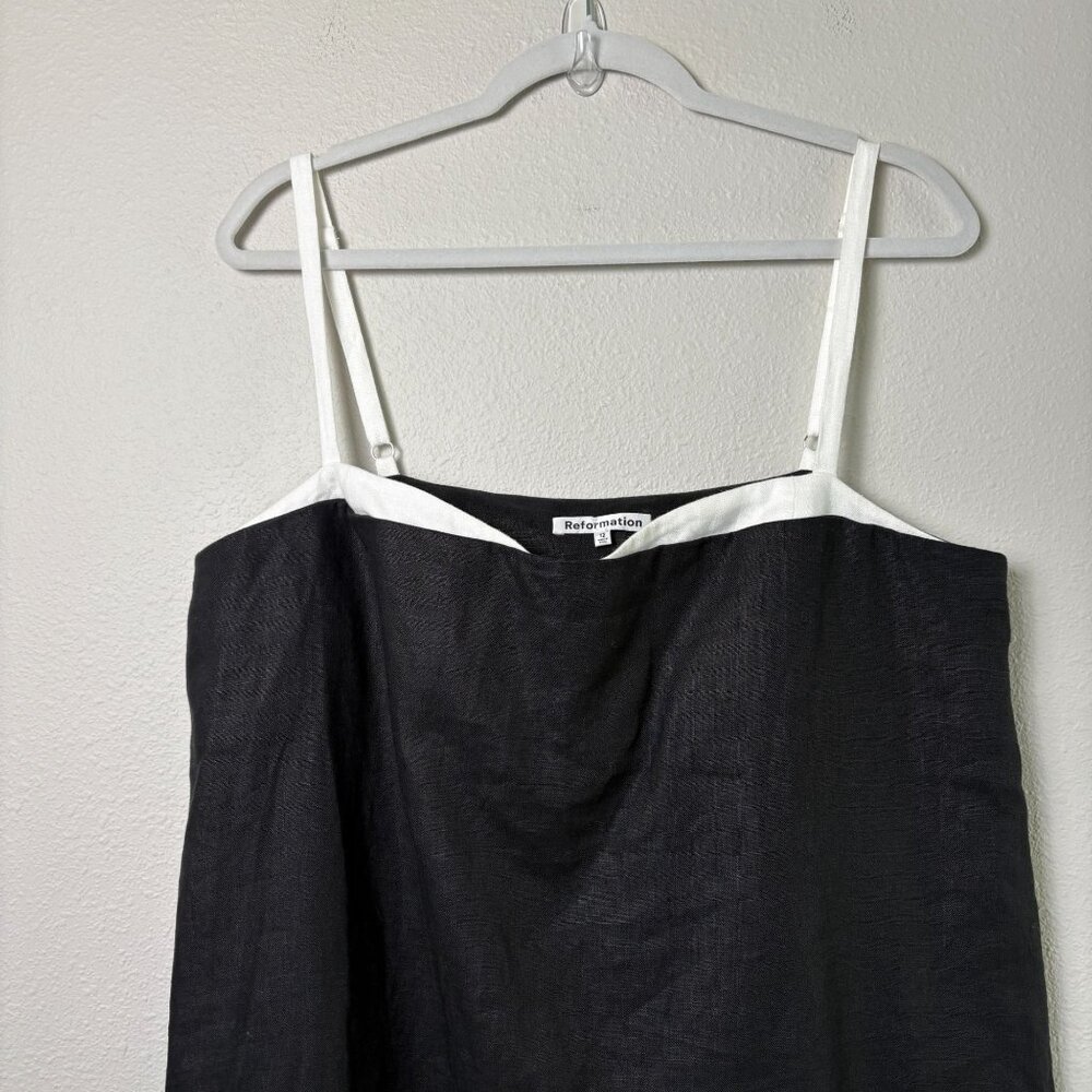 Reformation Lainey Linen Dress Size 12 Black White Mini Adjustable Straps - Picture 2 of 11